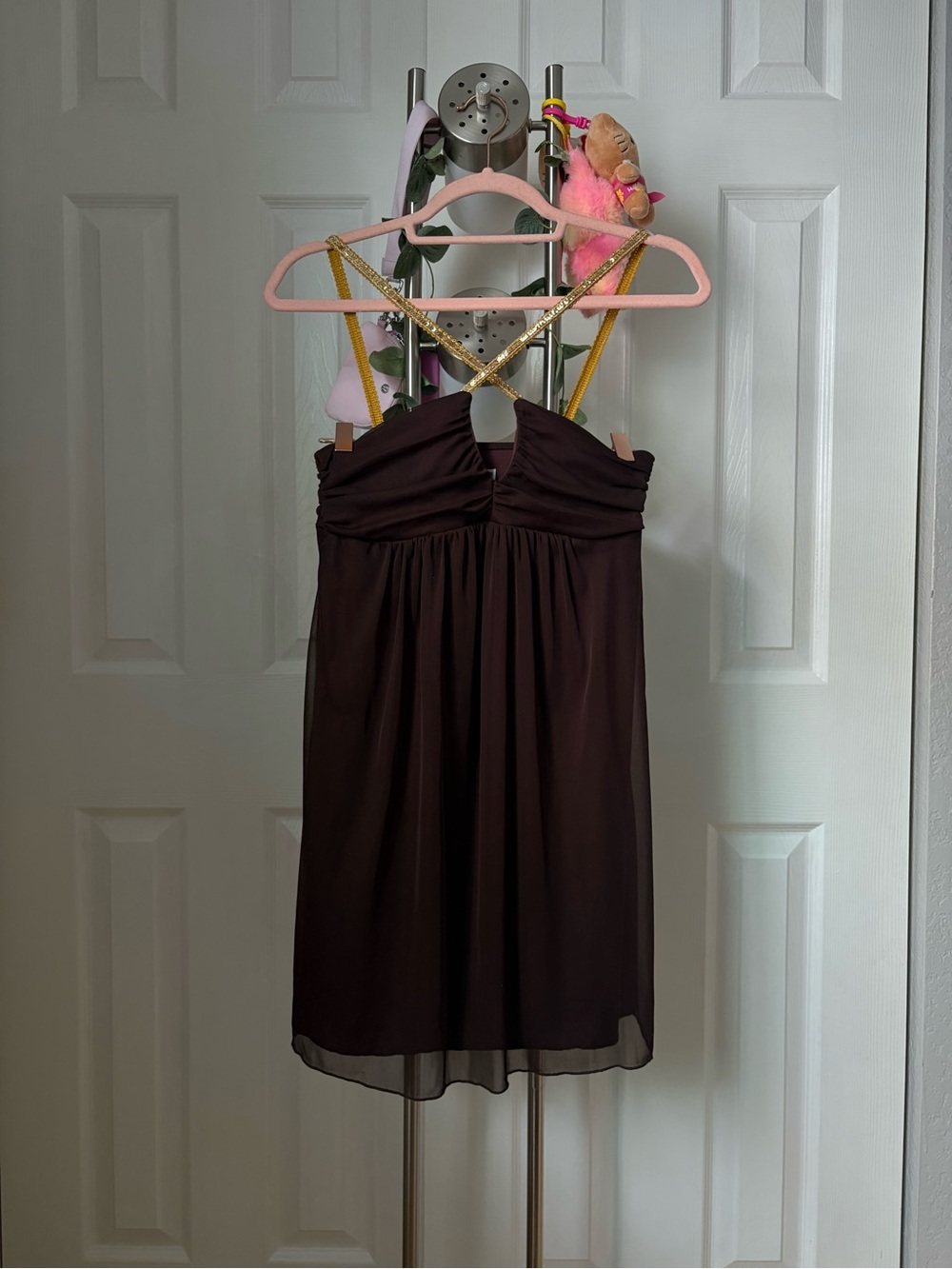 Vintage Ruby Rox Gold Sequin Strappy Brown Cocktail Dress